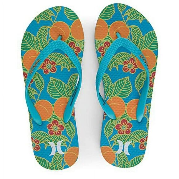 Hurley Womens Flip Flop Sandal Teal Oranges 9 - Picture 1 of 5